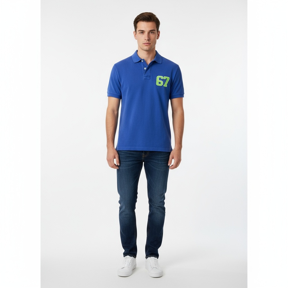 Polo Jeans Co Ralph Lauren M Royal Blue Athletic Embroidered 67 Vintage Y2K Polo